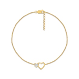 Diamond Double Heart Anklet 1/20 ct tw 10K Yellow Gold 10&quot;