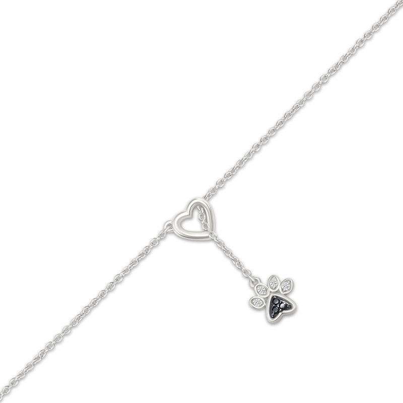 Main Image 2 of Black & White Diamond Heart & Paw Print Dangle Anklet 1/20 ct tw Sterling Silver 10&quot;