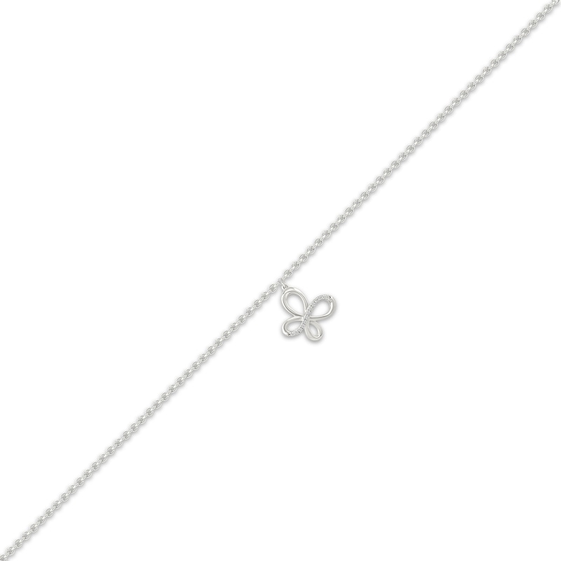 Diamond Butterfly Dangle Anklet 1/20 ct tw Sterling Silver 10"