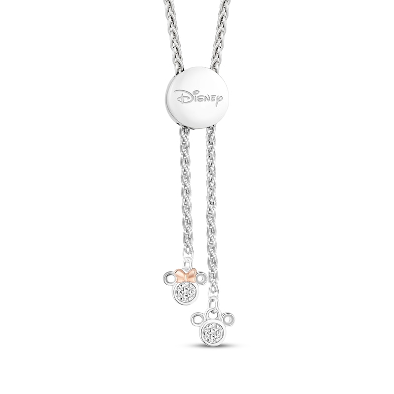 Main Image 2 of Disney Treasures Mickey & Minnie &quot;XO&quot; Bolo Bracelet 1/8 ct tw Sterling Silver & 10K Rose Gold 8.5&quot;