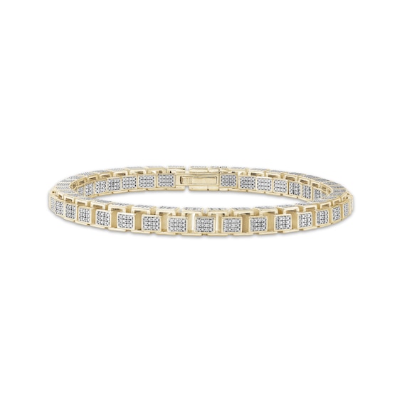 Men's Multi-Diamond Rectangle Link Bracelet 2-1/2 ct tw 10K Yellow Gold 8.5"