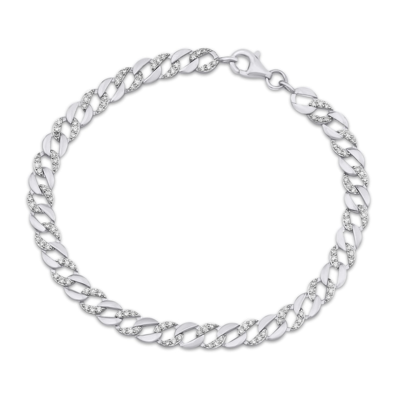 Diamond Alternating Curb Chain Bracelet 1 ct tw 10K White Gold 7.25