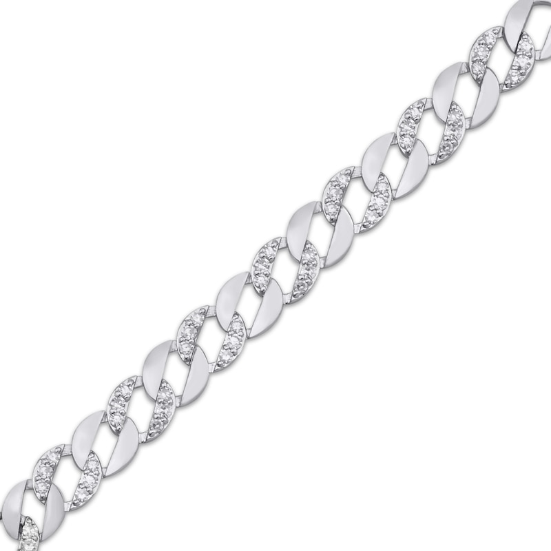 Diamond Alternating Curb Chain Bracelet 1 ct tw 10K White Gold 7.25