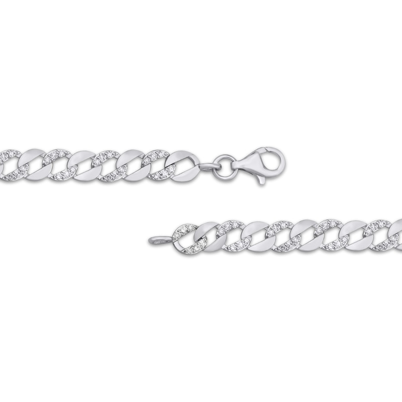 Diamond Alternating Curb Chain Bracelet 1 ct tw 10K White Gold 7.25