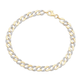 Diamond Alternating Curb Chain Bracelet 1 ct tw 10K Yellow Gold 7.25&quot;