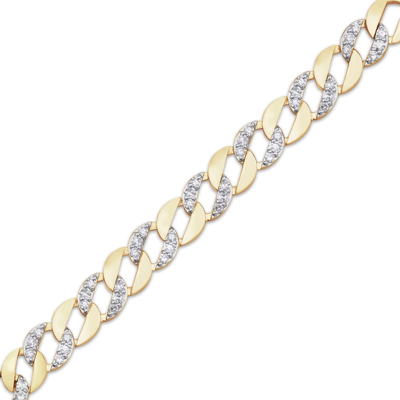 Main Image 2 of Diamond Alternating Curb Chain Bracelet 1 ct tw 10K Yellow Gold 7.25&quot;