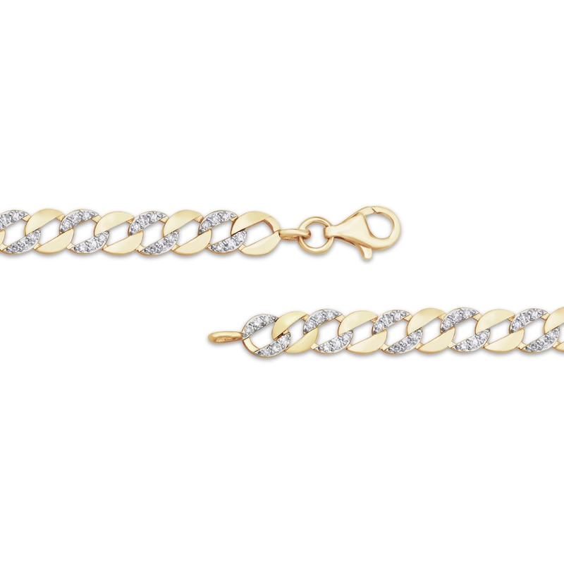 Main Image 3 of Diamond Alternating Curb Chain Bracelet 1 ct tw 10K Yellow Gold 7.25&quot;