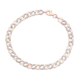 Diamond Alternating Curb Chain Bracelet 1 ct tw 10K Rose Gold 7.25