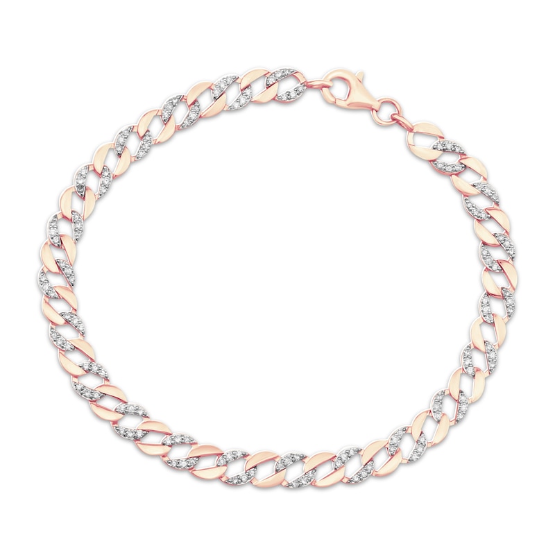 Main Image 1 of Diamond Alternating Curb Chain Bracelet 1 ct tw 10K Rose Gold 7.25