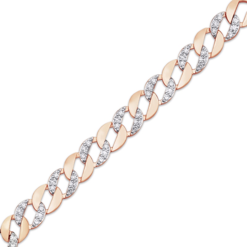 Main Image 2 of Diamond Alternating Curb Chain Bracelet 1 ct tw 10K Rose Gold 7.25