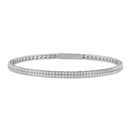Diamond Two-Row Flex Bangle Bracelet 1 ct tw Sterling Silver