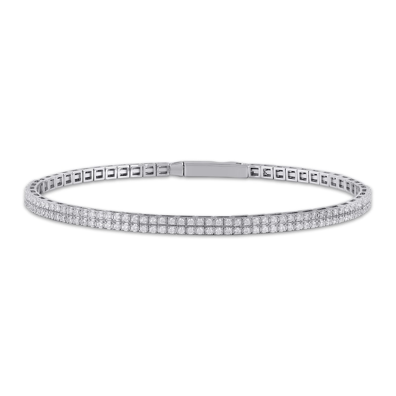 Diamond Two-Row Flex Bangle Bracelet 1 ct tw Sterling Silver