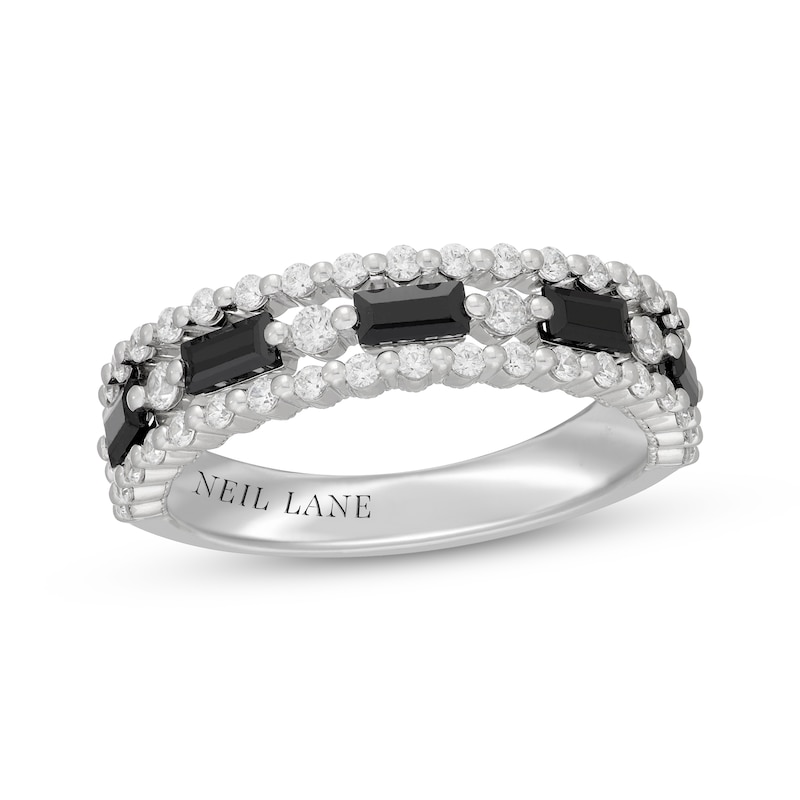 Main Image 1 of Neil Lane Baguette-Cut Black & Round-Cut White Diamond Anniversary Ring 1 ct tw 14K White Gold