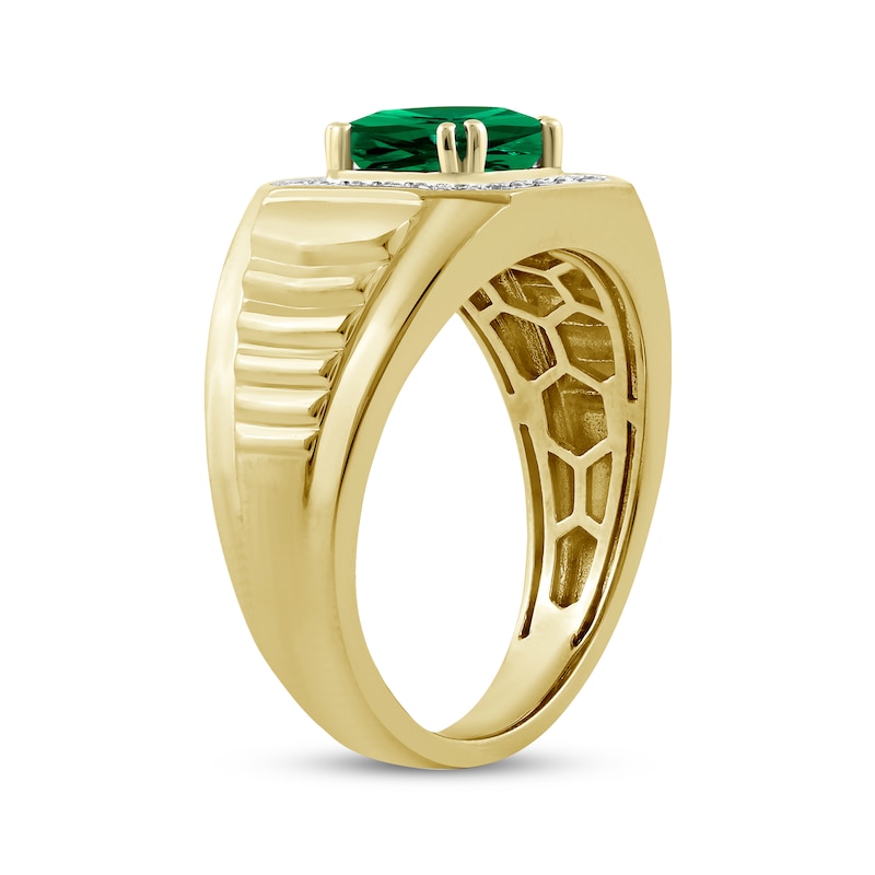 Main Image 2 of Men's Square-Cut Lab-Created Emerald & Diamond Ring 1/4 ct tw 10K Yellow Gold