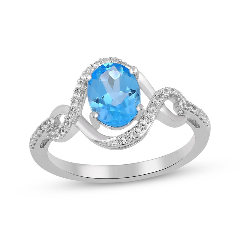 Main Image 3 of Oval-Cut Swiss Blue Topaz & White Lab-Created Sapphire Doorknocker Gift Set Sterling Silver