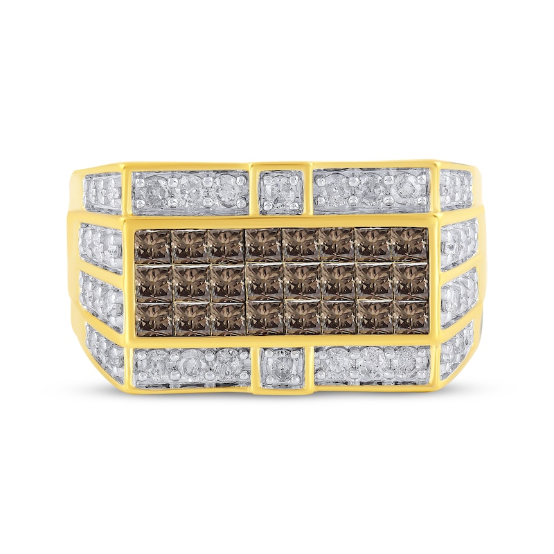 Men's Square-Cut Brown Diamond & White Diamond Ring 2 ct tw 10K Yellow Gold