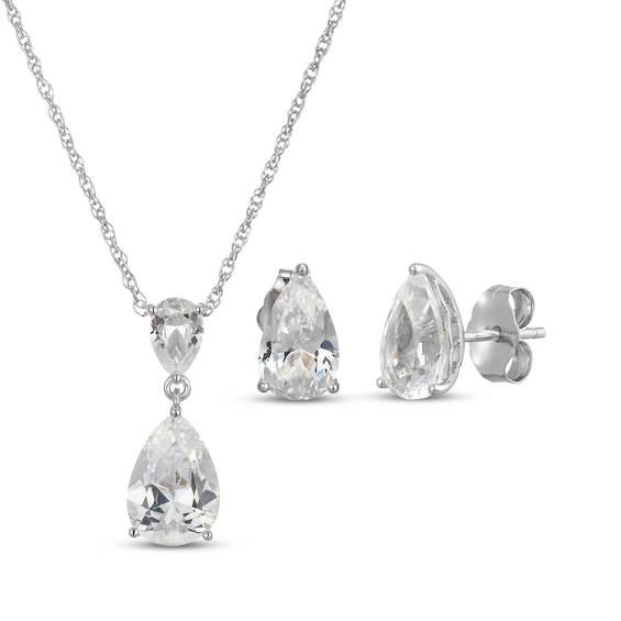 Pear-Shaped White Lab-Created Sapphire Gift Set Sterling Silver