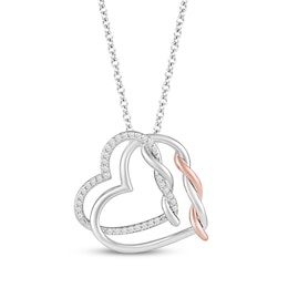 Hallmark Diamonds Intertwined Hearts Necklace 1/15 ct tw Sterling Silver & 10K Rose Gold 18&quot;