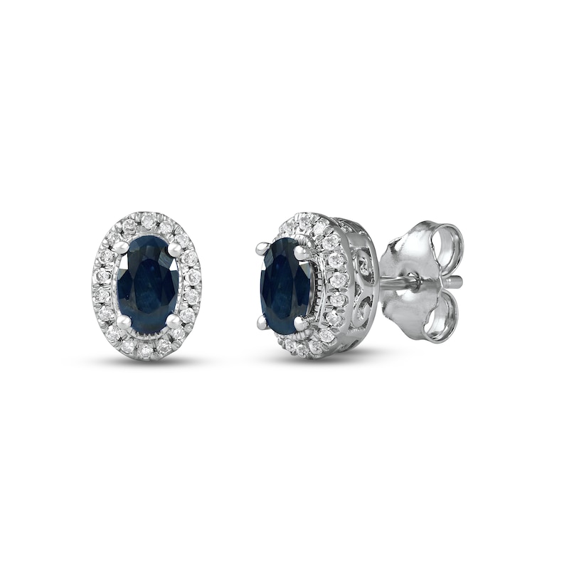 Main Image 1 of Blue Sapphire & Diamond Earrings 1/10 ct tw 10K White Gold