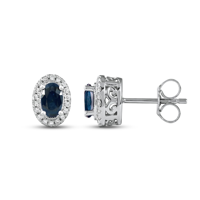 Main Image 3 of Blue Sapphire & Diamond Earrings 1/10 ct tw 10K White Gold