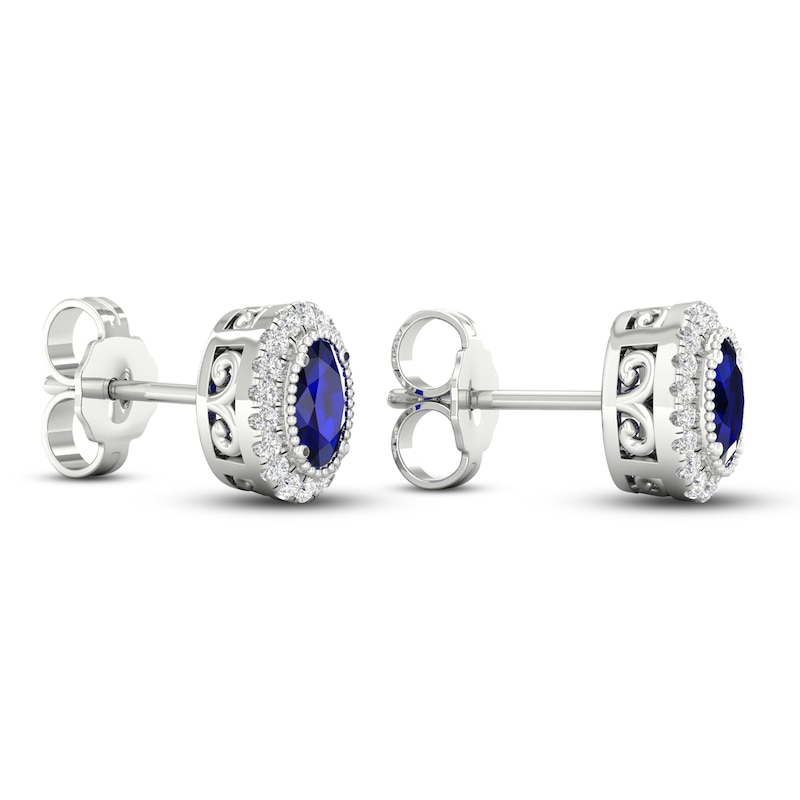 Main Image 4 of Blue Sapphire & Diamond Earrings 1/10 ct tw 10K White Gold