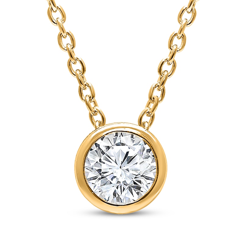 Main Image 1 of Lab-Grown Diamonds by KAY Round-Cut Bezel-Set Solitaire Necklace 1/3 ct tw 14K Yellow Gold (F/SI2) 18&quot;