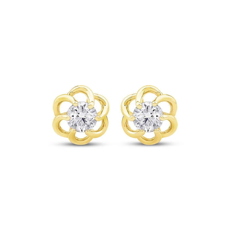 Main Image 2 of Diamond Solitaire Flower Swirl Stud Earrings 1/5 ct tw 10K Yellow Gold (I/I2)