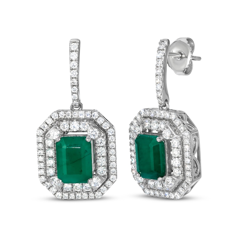 Main Image 1 of Le Vian Vault Emerald-Cut Emerald Dangle Earrings 1-1/5 ct tw Diamonds Platinum