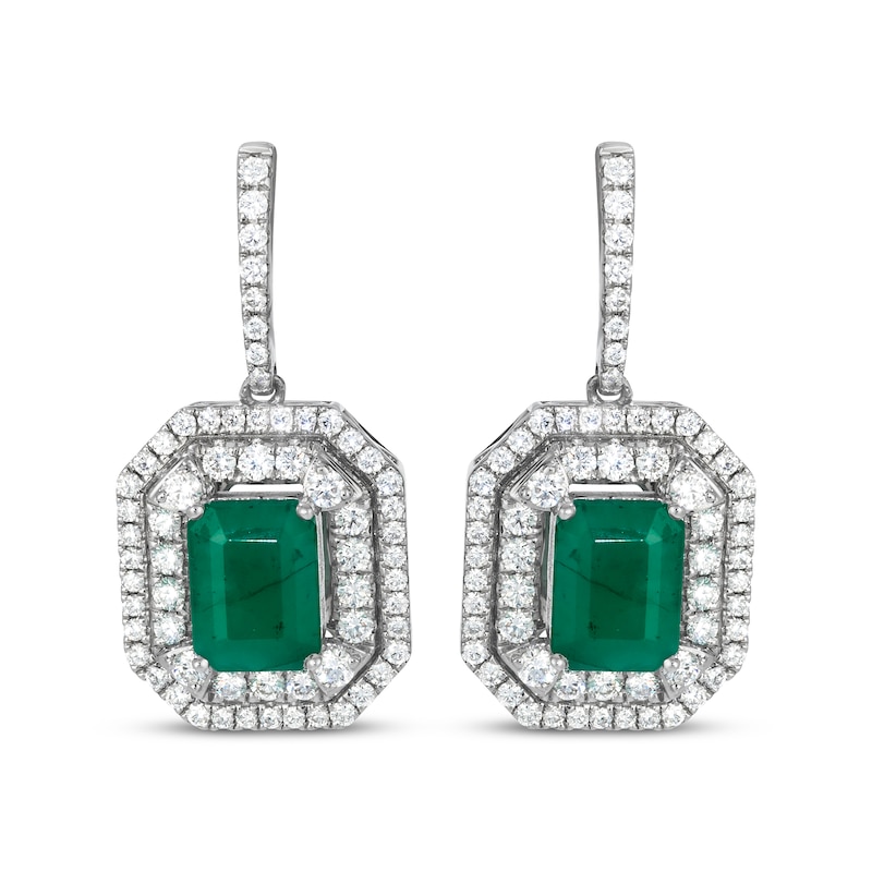 Main Image 2 of Le Vian Vault Emerald-Cut Emerald Dangle Earrings 1-1/5 ct tw Diamonds Platinum