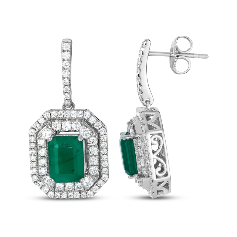 Main Image 3 of Le Vian Vault Emerald-Cut Emerald Dangle Earrings 1-1/5 ct tw Diamonds Platinum