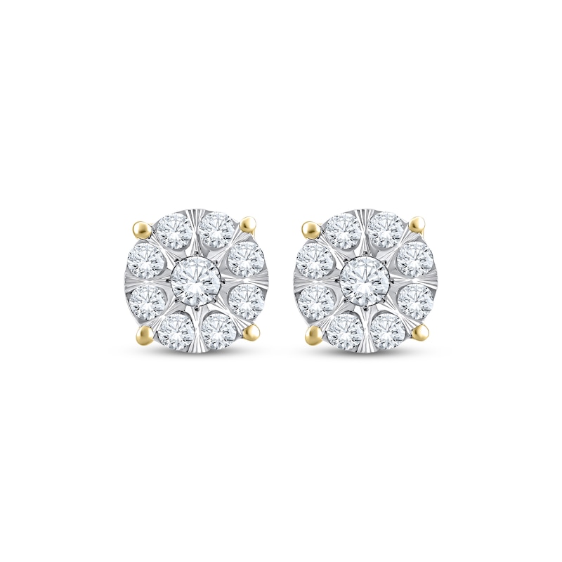 Main Image 2 of Multi-Diamond Circle Stud Earrings 1 ct tw 10K Yellow Gold