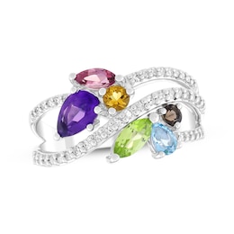 Multi-Shape Gemstone Cluster Ring 1/4 ct tw Sterling Silver