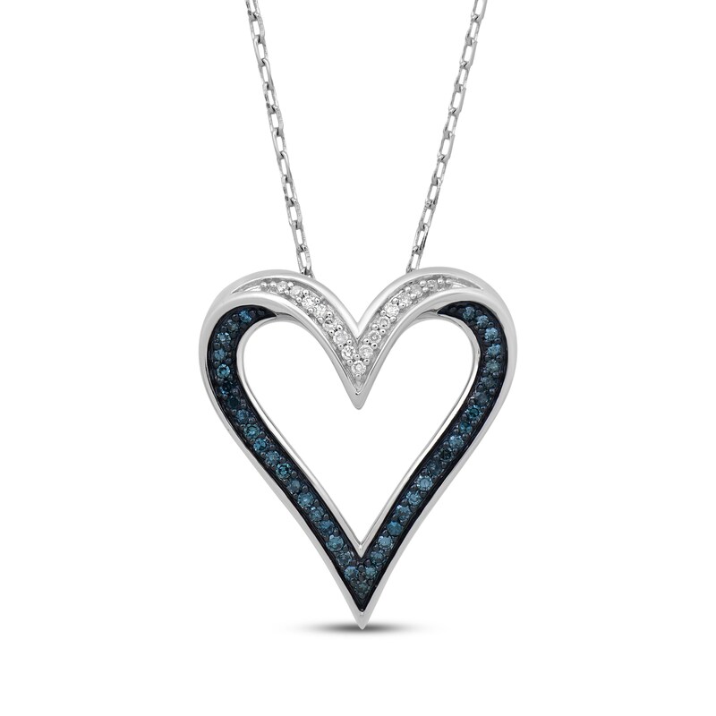 Main Image 1 of Blue & White Diamond Twist Heart Necklace 1/6 ct tw Sterling Silver 18&quot;