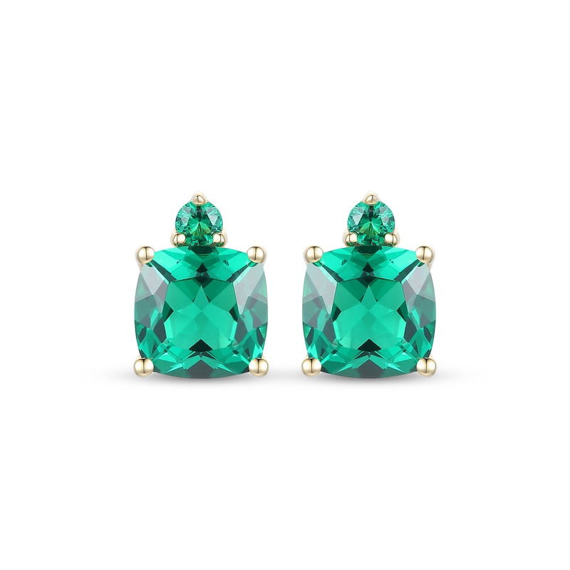 Main Image 2 of Cushion & Round-Cut Lab-Created Emerald Stud Earrings 10K Yellow Gold