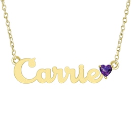 Personalized Cursive Double Name Plate Pendant with Heart Underline and Genuine Diamond 10K Gold / Yellow Gold