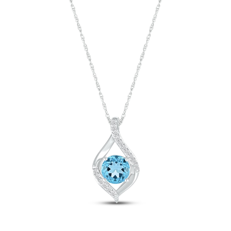 Main Image 2 of Swiss Blue Topaz & White Lab-Created Sapphire Round Gift Set Sterling Silver - Size 7