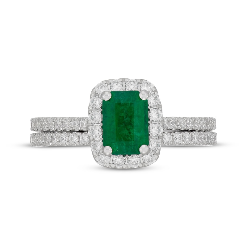 Main Image 3 of Neil Lane Emerald-Cut Natural Emerald & Diamond Bridal Set 5/8 ct tw 14K White Gold