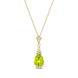 Pear-Shaped Peridot & Diamond Drop Necklace 1/10 ct tw 10K Yellow Gold 18&quot;