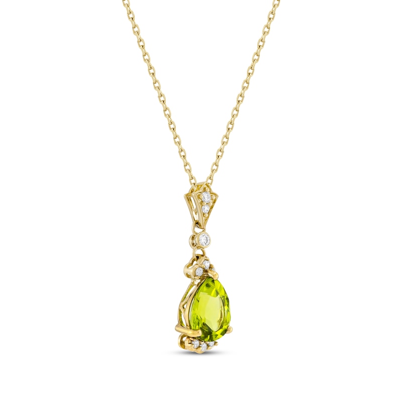 Main Image 2 of Pear-Shaped Peridot & Diamond Drop Necklace 1/10 ct tw 10K Yellow Gold 18&quot;