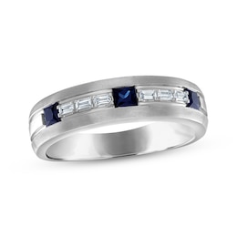 Now + Forever Men's Square-Cut Blue Sapphire & Baguette-Cut Diamond Wedding Band 1/8 ct tw 10K White Gold