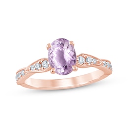 Oval-Cut Amethyst & Diamond Engagement Ring 1/5 ct tw 14K Rose Gold