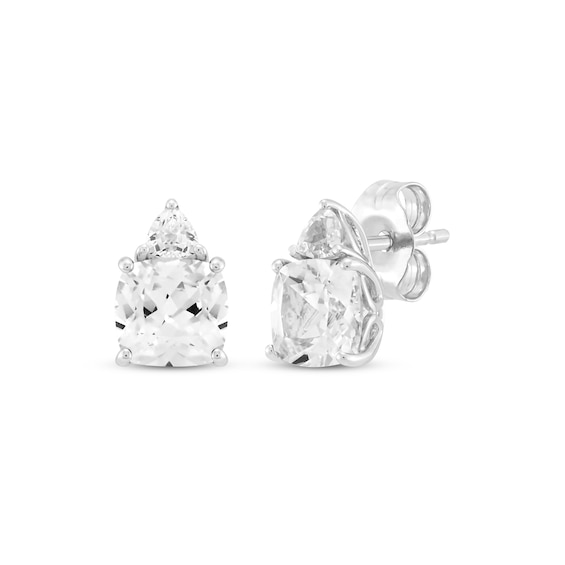 Cushion-Cut White Lab-Created Sapphire Stud Earrings Sterling Silver