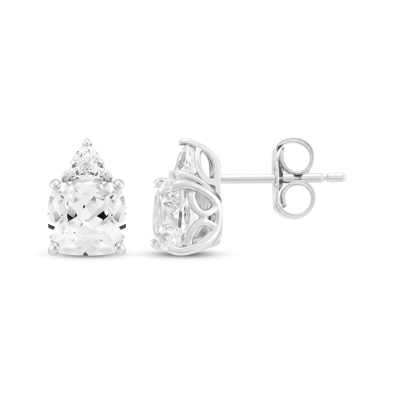 Main Image 3 of Cushion-Cut White Lab-Created Sapphire Stud Earrings Sterling Silver