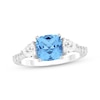 Thumbnail Image 0 of Cushion-Cut Swiss Blue Topaz & White Lab-Created Sapphire Ring Sterling Silver