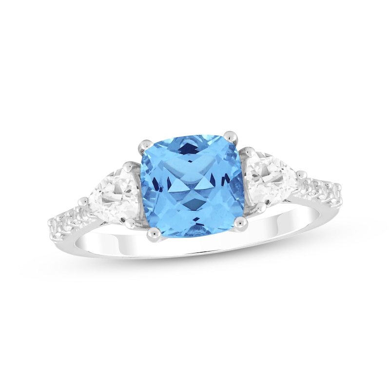 Cushion-Cut Swiss Blue Topaz & White Lab-Created Sapphire Ring Sterling Silver