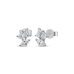 Marquise, Baguette & Round-Cut Diamond Scatter Stud Earrings 3/8 ct tw 10K White Gold