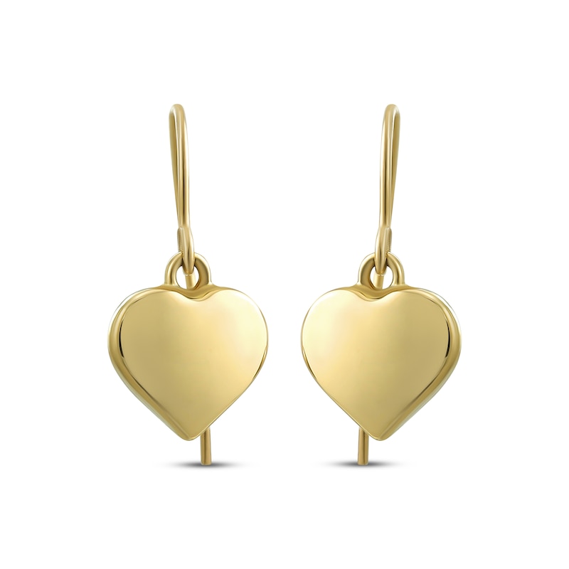 Hollow Heart Drop Earrings 14K Yellow Gold