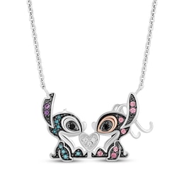 Disney Treasures Lilo & Stitch Multi-Gemstone & Diamond Necklace 1/15 ct tw Sterling Silver & 10K Rose Gold 18&quot;