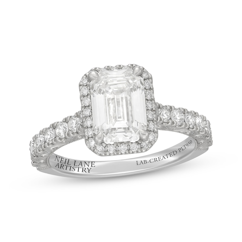 Neil Lane Artistry Heritage Emerald-Cut  Lab-Grown diamond Halo Engagement Ring 2-3/4 ct tw Platinum