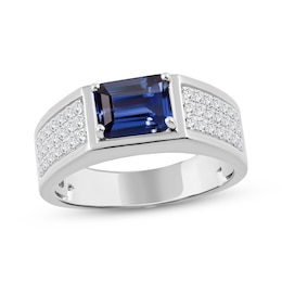 Men's Emerald-Cut Lab-Created Blue Sapphire & Diamond Ring 1/2 ct tw 10K White Gold